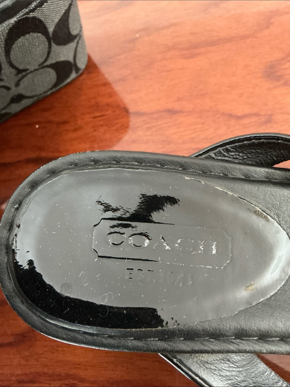 Coach Black Signature Wedge Flip Flops with Crystal Cluster - Picture 3 of 3